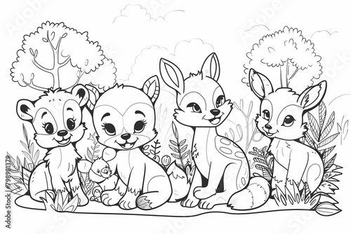Woodland friends colouring page