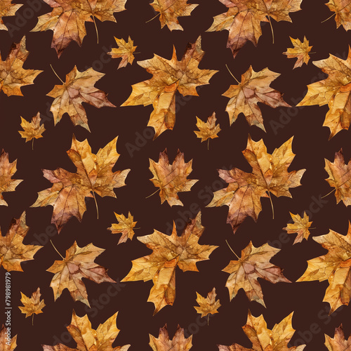 Serene watercolor autumn leaves motif  perfect for creating a tranquil atmosphere in textile  wallpaper  and poster backgrounds