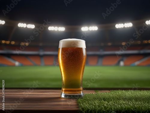 fresh cold beer on soccer, American football stadium