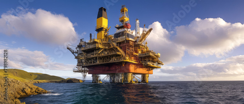 Oil and gas jack up drilling rig in the ocean sea from oil and gas industrial petroleum. This rig is Jack up rig type. photo