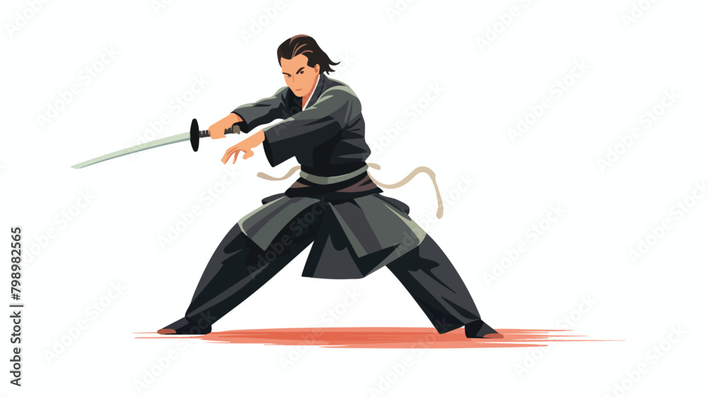 Iaido fighter. Japan iai wrestler in attacking pose