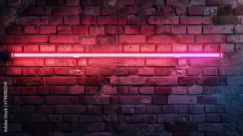 lamp with neon light on brick wall texture background for product display, banner or mockup