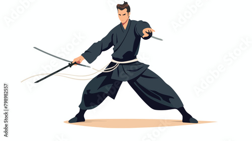 Iaido fighter. Japan iai wrestler in attacking pose photo