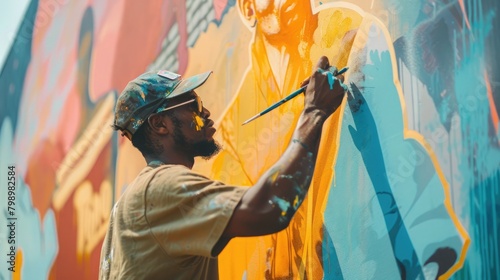 Muralist paints the story of freedom fighting and slavery's abolition on city wall. International Day for the Remembrance of the Slave Trade and Its Abolition, August 23 photo