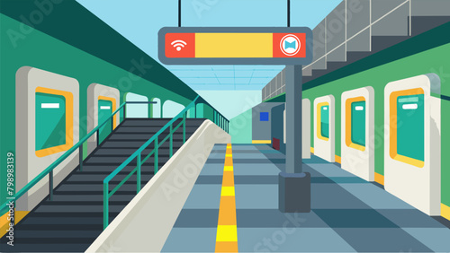 A subway station with clear easytoread signage and colorcoded platforms to help passengers with dyslexia navigate the system.. Vector illustration