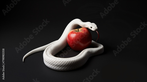 The white snake circled the apple. 