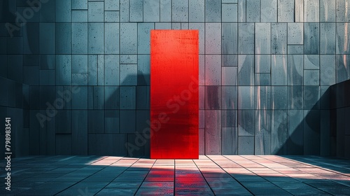 One crimson monolith rises among metallic blocks, casting a striking image of distinction and defiance.