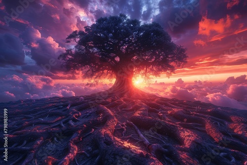Beautiful Tree Scenery, root gnawer, twilight, piece of the world tree eater, encompassing decay, evening bite, Yggdrasil s bane