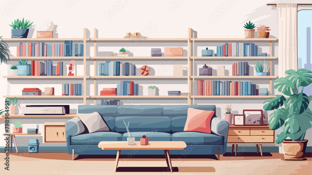Interior design of living room with furniture house