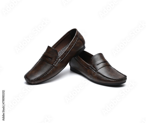 dark brown loafers shoes isolated on white background