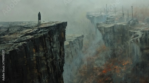 Capture a haunting dystopian scene in oil painting