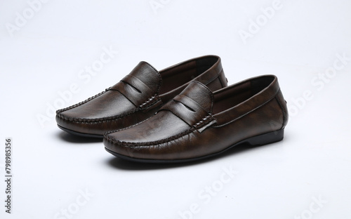 dark brown loafers shoes isolated on white background