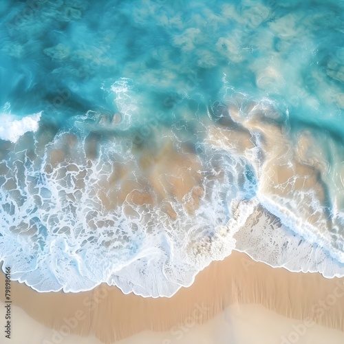 Top view of sandy beach and soft blue ocean wave 