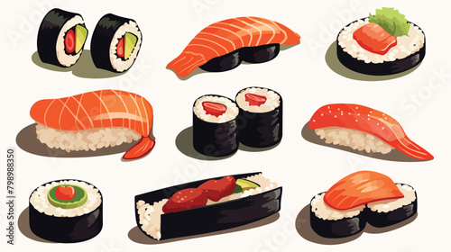Japanese sushi set. Asian Japan food. Maki uramaki