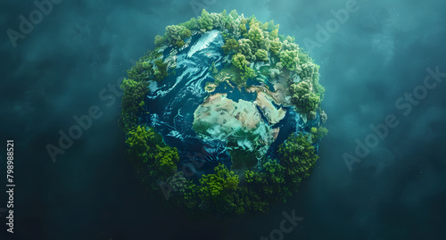 top-down view of the Earth with lush green forests, World environment day concept, protect care eco recycle