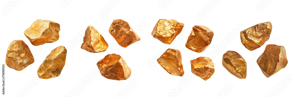 Set of a Gold nuggets sitting on, transparent Set of a Gold nuggets sitting on, transparent