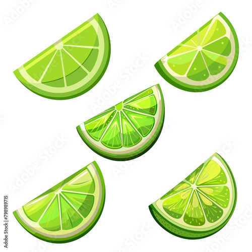 Set of lime slice green illustration lemon isolated half fruit lime