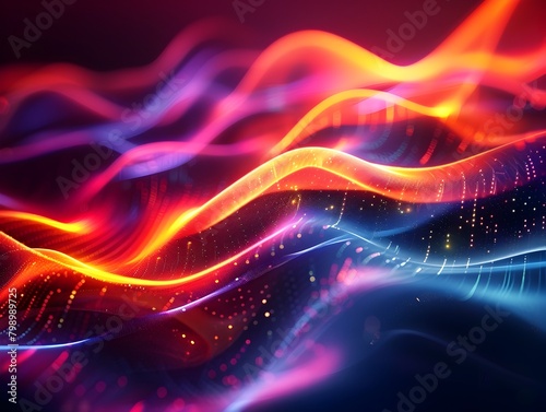 Mesmerizing Futuristic Landscape with Vibrant Colorful Glowing Energy Waves