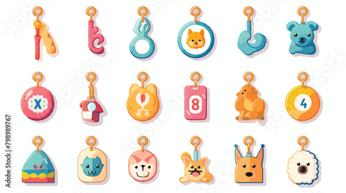 Keychains trinkets set. Key accessories collection. photo