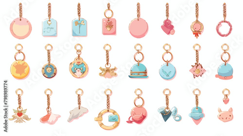 Keychains trinkets set. Key accessories collection. photo