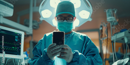 doctor using smart phone in an operation theatre