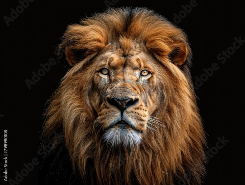 Animal Face. Lion King Head Portrait Isolated on Black Background