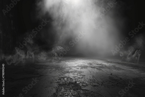 Background Smoke. Dark Abstract Texture with Concrete Floor for Halloween Room