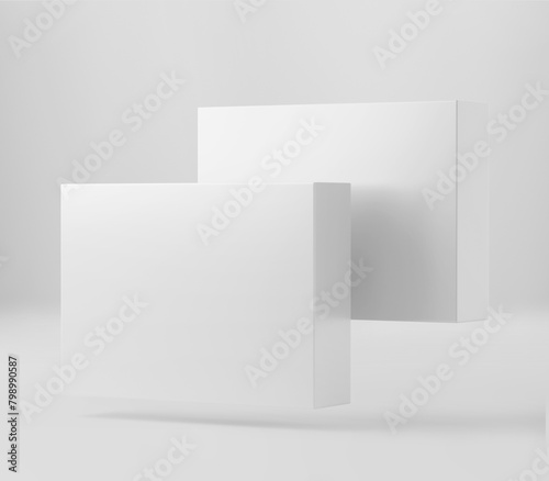 White Box, Blank Puzzle game Mockup with Box, Clear Jigsaw pieces, big board tempelate, puzzle packaging 3D Rendered Isolated on a light background photo