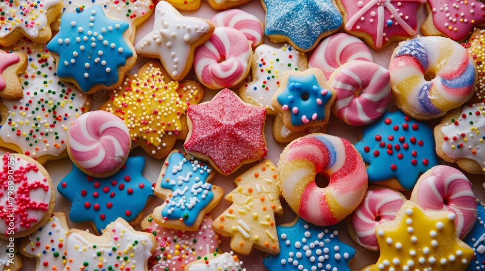 Delicious Christmas Cookies Decorated with Icing and Sprinkles