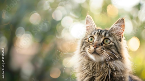 Surprised Tabby Cat with Wide Eyes, Natural Bokeh