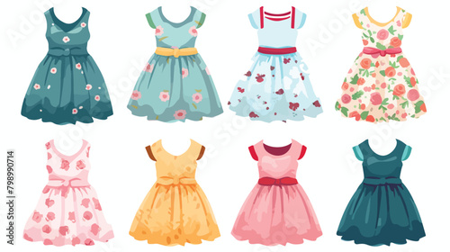 Kids girls summer dress with collar buttons and sle photo