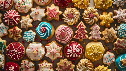 Assorted Christmas Cookies on Festive Background