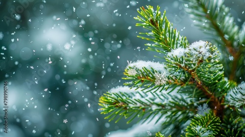 Winter s Touch  Snowflakes Adorning Green Pine Needles