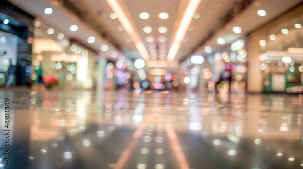 Busy shopping center with blurred figures