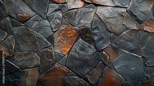 texture of black stone surface between bronze cracked dark wall background. © Super Shanoom