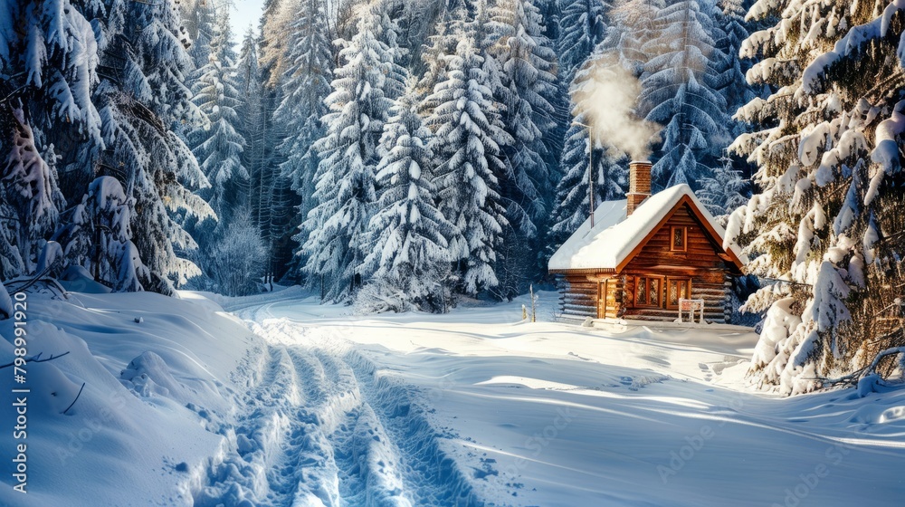 Frosty Hideaway: Secluded Wooden House in Snow