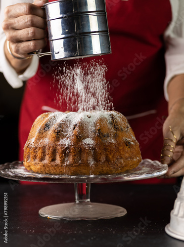 chef preparing cake
