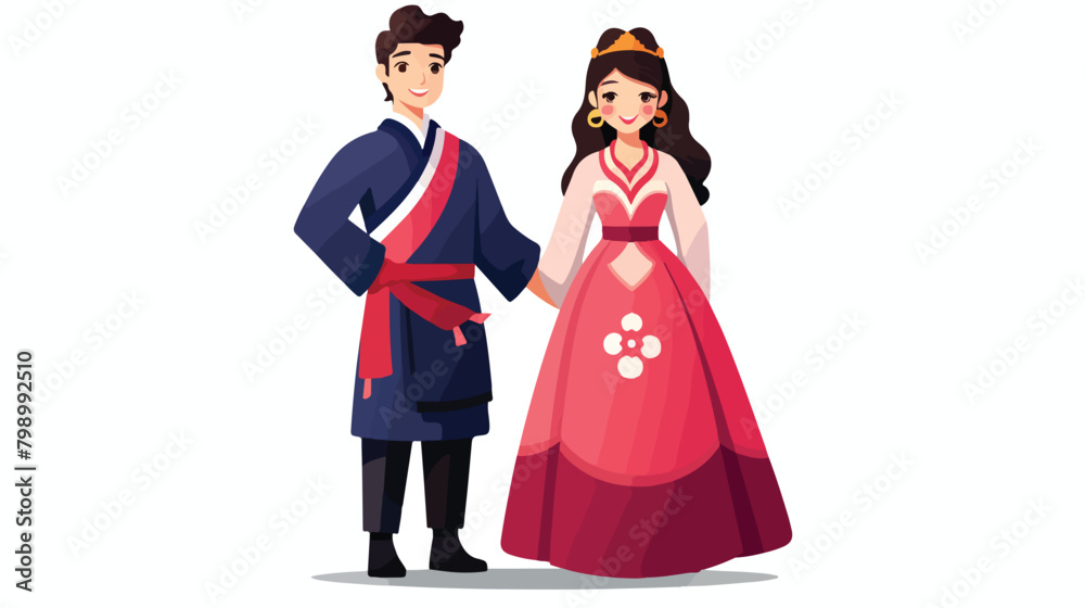 Korean couple wearing traditional costumes. Female