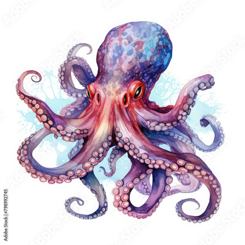 Watercolor Real Underwater Octopus, clipart Illustration, Generative Ai