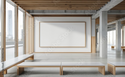 Frame mockup, Empty Frame Mockup in Elegant Hallway with Marble Floor and Windows, high-resolution (300 DPI)