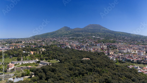 Aerial view of Mount Vesuvius from the Royal Park of Portici. Ercolano and Portici lie at the foot of the volcano photo