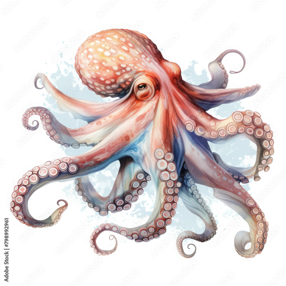 Watercolor Real Underwater Octopus, clipart Illustration, Generative Ai Watercolor Real Underwater Octopus, clipart Illustration, Generative Ai