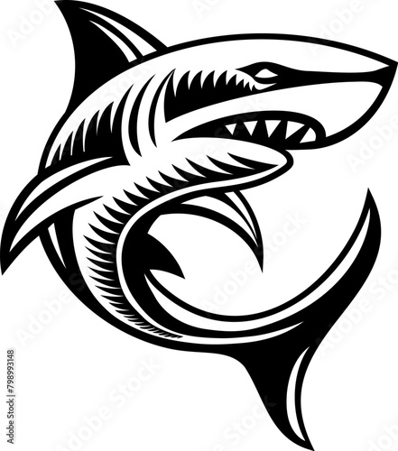 A shark animal woodcut vintage style icon mascot illustration