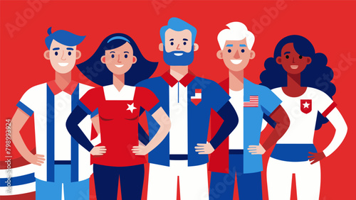 The teams are dressed in vibrant shades of red white and blue proudly displaying their patriotism and unity.. Vector illustration