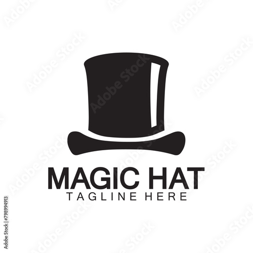 Magic hat logo, Black Magician hat icon vector template