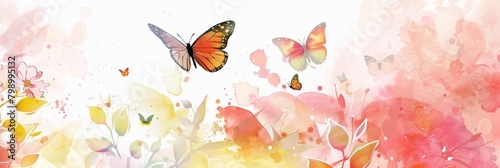 Whimsical watercolor butterflies dancing among soft floral hues  perfect for springtime and nature-inspired themes. 