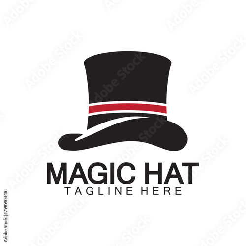 Magic hat logo, Black Magician hat icon vector template