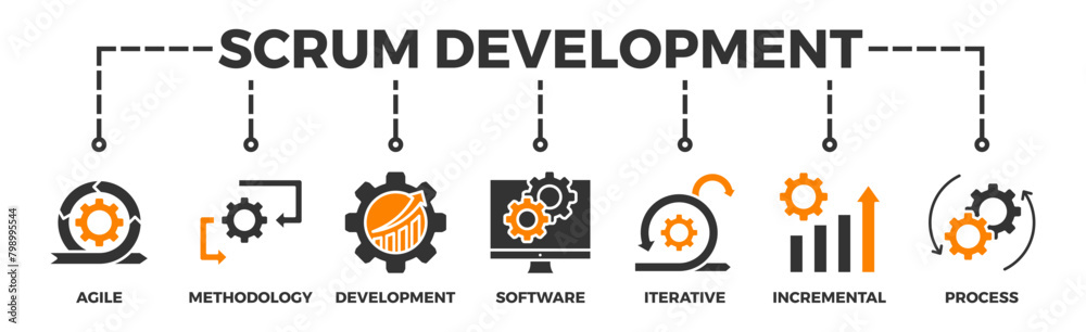 Scrum development banner web icon illustration concept with icon of agile, methodology, development, software, iterative, incremental and process Scrum development banner web icon illustration concept with icon of agile, methodology, development, software, iterative, incremental and process