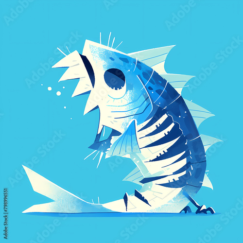 Colorful April Fools Day Fish Skeleton Icon Symbolizing Joke and Humor photo
