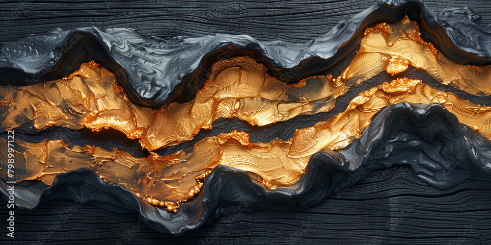 Naklejka premium Painting of a mountain featuring gold foil accents banner